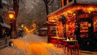 Gentle Snowfall and Soothing Piano Jazz ☕ Cozy Jazz at Winter Coffee Shop Ambience for Relax, Calm