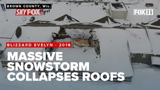 April 16, 2018: Roofs buckle under weight of snow from Blizzard Evelyn