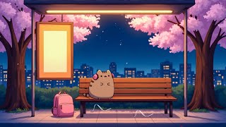 Poo at the Bus Stop 🚌 Lofi Spring Night for Peaceful Vibe 🌸 Chill Aesthetic Lofi for Work & Focus