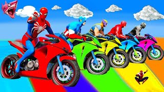 الأبطال الخارقين على القضبان دوامة قمع جسر 🕷️🏍️ RAINBOW SPIDER MAN! on Motorcycle in Spiral Bridge