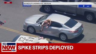 WATCH: LAPD successfully deploys spike strips to stop chase | LiveNOW from FOX
